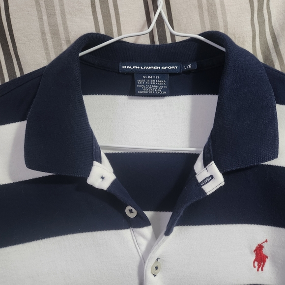 Ralph Lauren Navy and White Striped Polo, size LRG - Picture 2 of 5